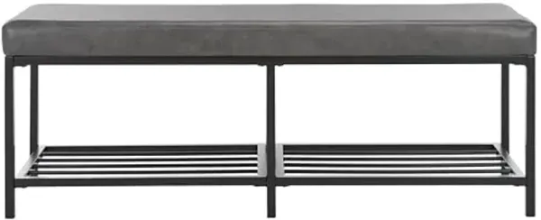 SAFAVIEH Home Collection Yomi Grey/Black 2-Slatted Rail Shelf Storage Bench for Foyer, Bedroom, Dining Room