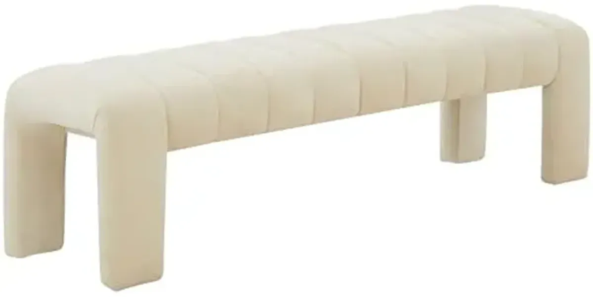 SAFAVIEH Couture Collection Bellisima Cream Velvet Channel Tufted Bench (Fully Assembled)