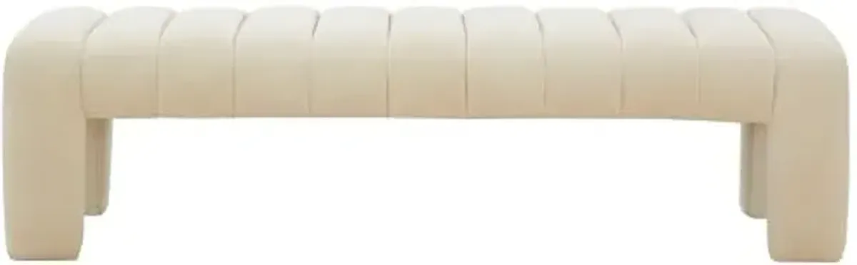 SAFAVIEH Couture Collection Bellisima Cream Velvet Channel Tufted Bench (Fully Assembled)