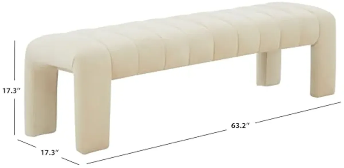 SAFAVIEH Couture Collection Bellisima Cream Velvet Channel Tufted Bench (Fully Assembled)