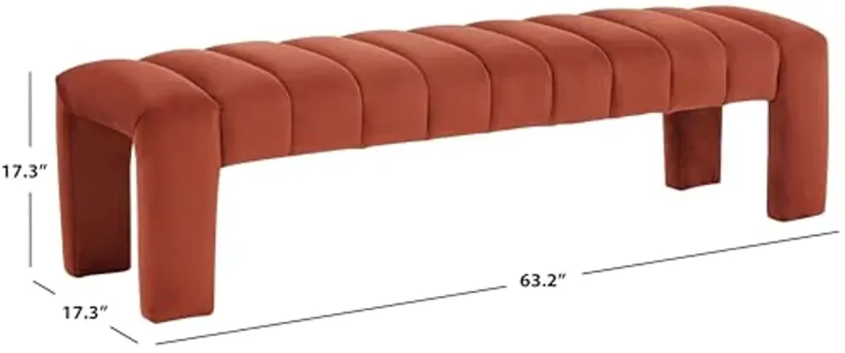 SAFAVIEH Couture Collection Bellisima Rust Velvet Channel Tufted Bench (Fully Assembled)