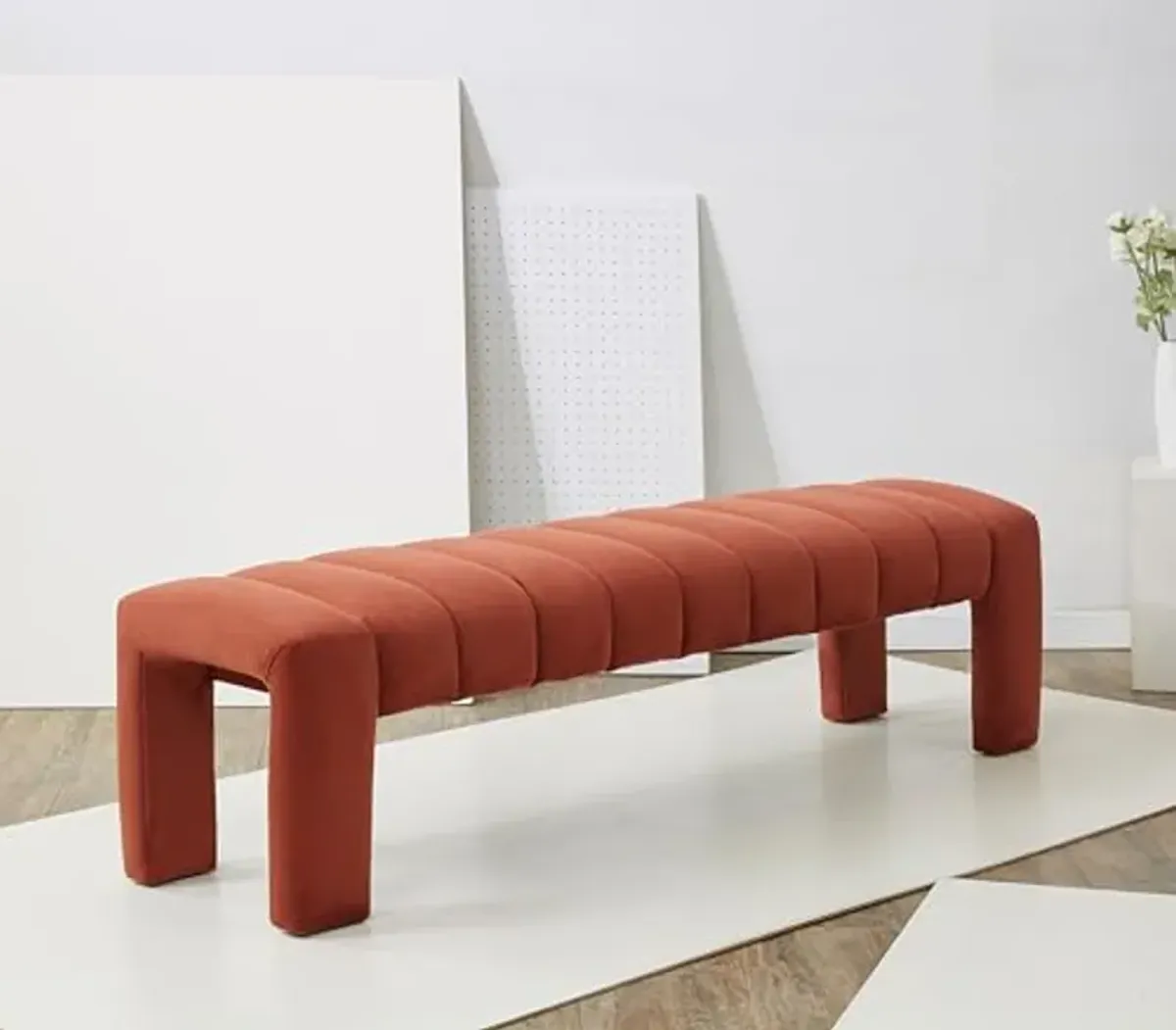 SAFAVIEH Couture Collection Bellisima Rust Velvet Channel Tufted Bench (Fully Assembled)