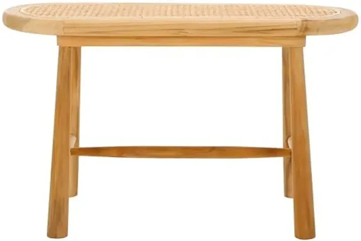 SAFAVIEH Home Collection Anikka Natural Brown Teak & Rattan Solid Wood Bench (Fully Assembled)