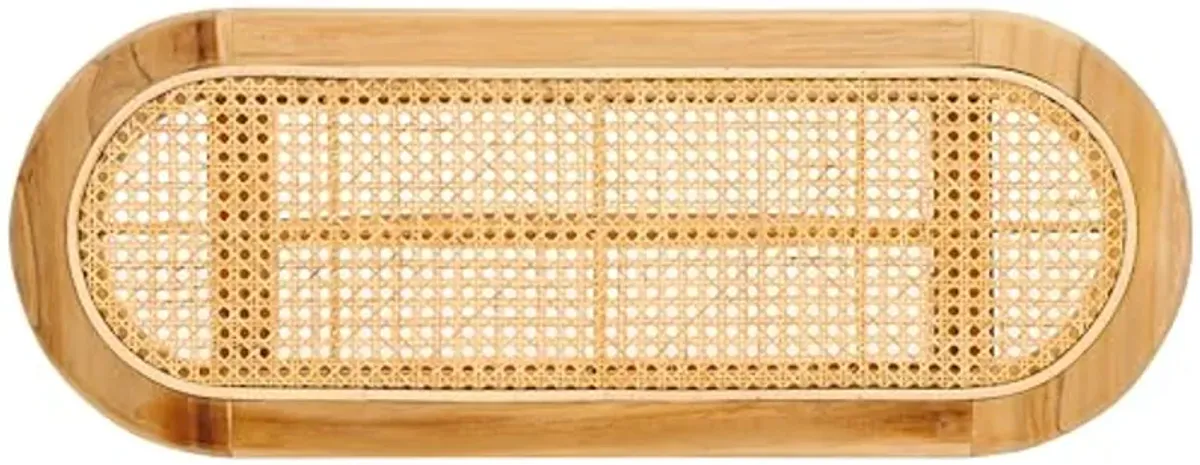 SAFAVIEH Home Collection Anikka Natural Brown Teak & Rattan Solid Wood Bench (Fully Assembled)