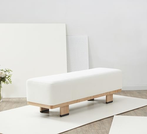 SAFAVIEH Abrianna Wood Base SFV5115 Bench, 18" W x 18" D x 33" H, Ivory/Natural