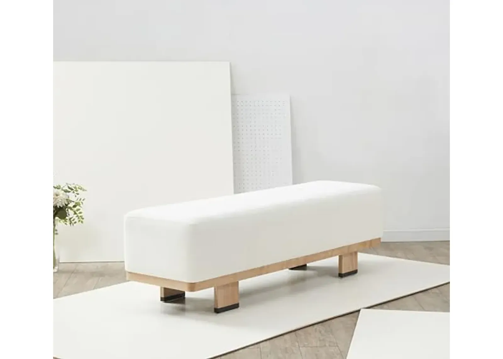 SAFAVIEH Couture Collection Abrianna Modern Ivory Boucle/Natural Bench