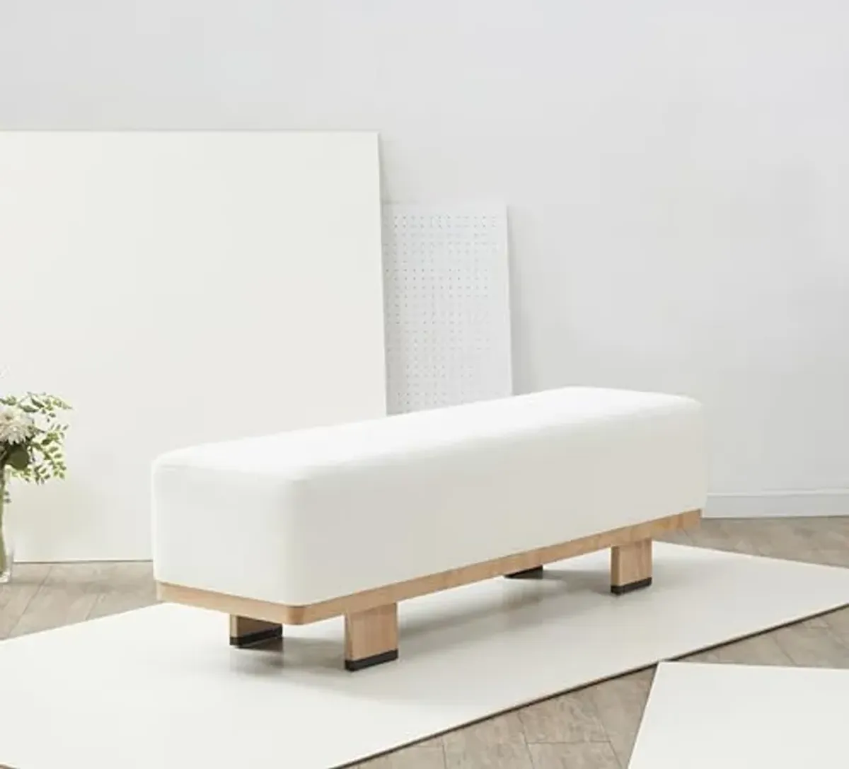 SAFAVIEH Couture Collection Abrianna Modern Ivory Boucle/Natural Bench