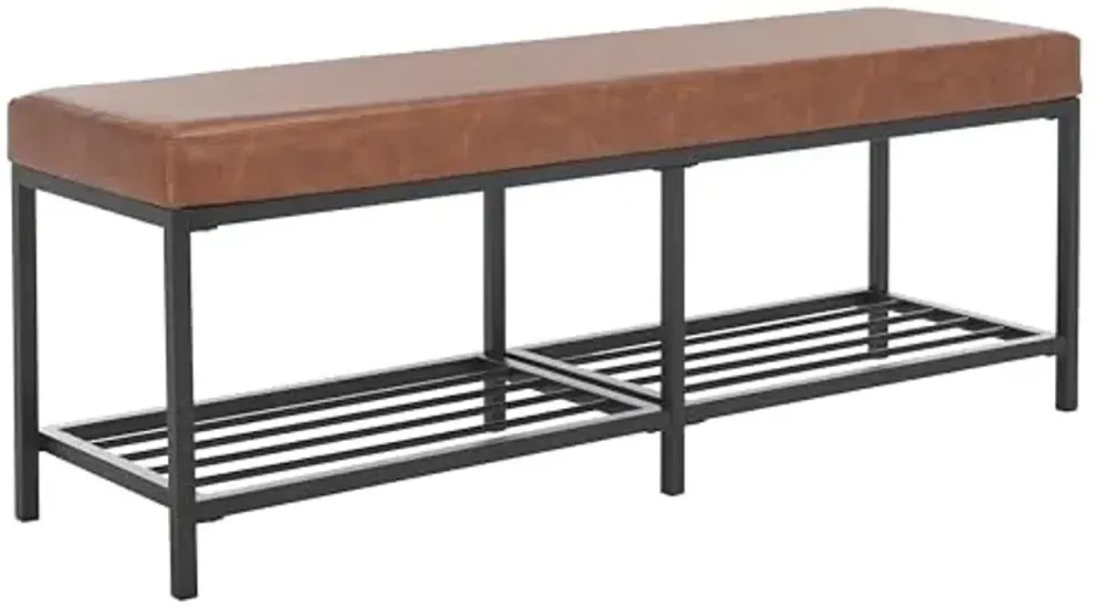 SAFAVIEH Home Collection Yomi Brown/Black 2-Slatted Rail Shelf Storage Bench for Foyer, Bedroom, Dining Room