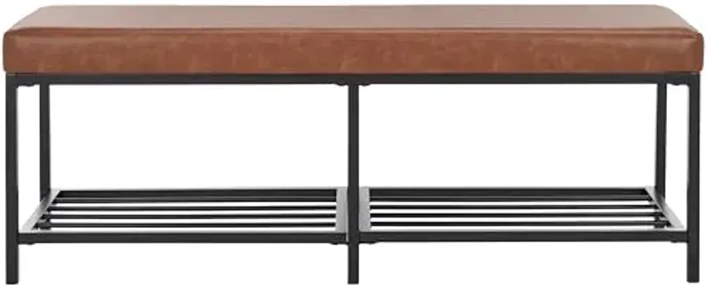 SAFAVIEH Home Collection Yomi Brown/Black 2-Slatted Rail Shelf Storage Bench for Foyer, Bedroom, Dining Room