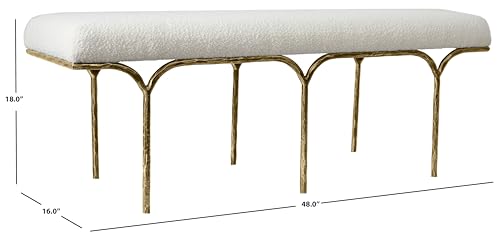 SAFAVIEH Marvin Boucle 48" SFV9530 Bench, 16" W x 18" D x 33" H, Ivory/Brass