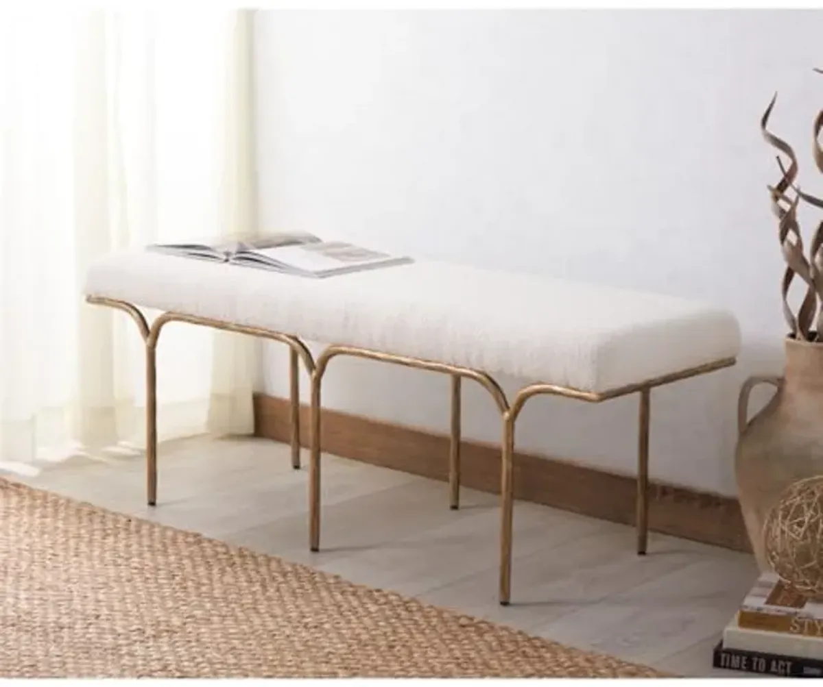 SAFAVIEH Couture Collection Marvin Ivory Boucle/Brass Bench