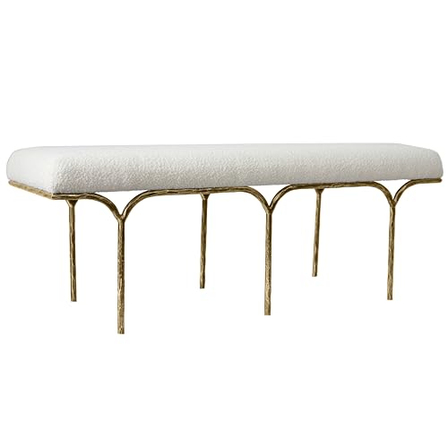 SAFAVIEH Marvin Boucle 48" SFV9530 Bench, 16" W x 18" D x 33" H, Ivory/Brass