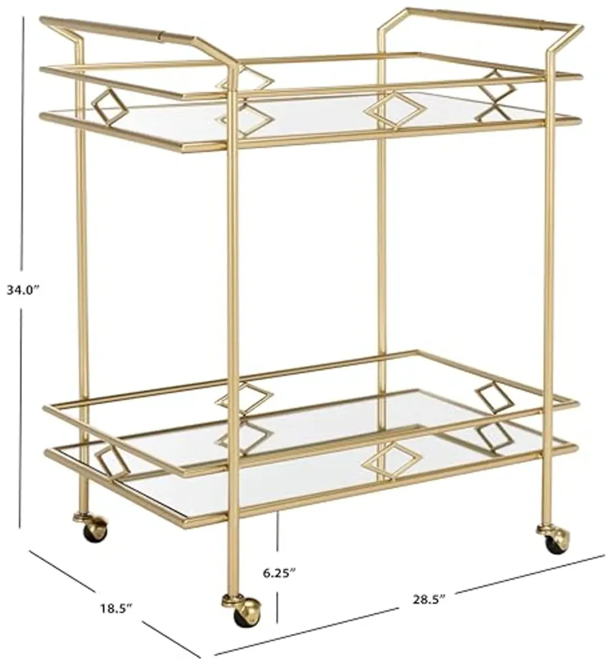 SAFAVIEH Home Collection Elspeth Gold/Mirror 2-Tier Bar Serving Cart for Entertaining, Living Room, Kitchen