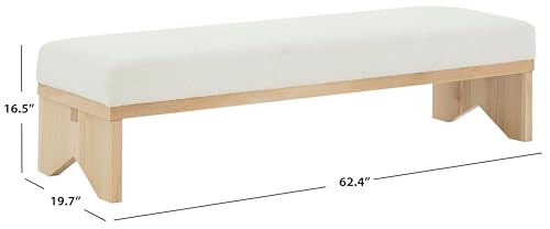 SAFAVIEH Sharyn Boucle & Wood SFV5113 Bench, 20" W x 17" D x 49" H, Ivory/Natural