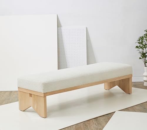 SAFAVIEH Sharyn Boucle & Wood SFV5113 Bench, 20" W x 17" D x 49" H, Ivory/Natural