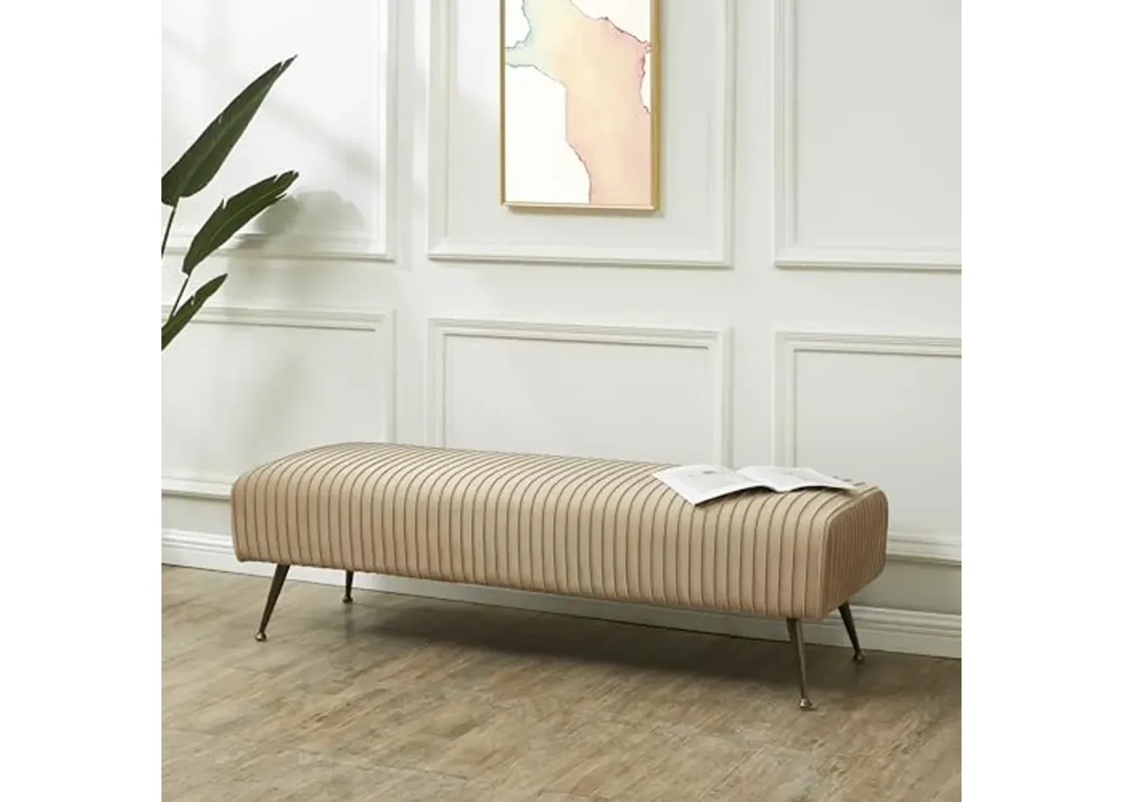 SAFAVIEH Salome KNT7041 Bench, 21" W x 18" D x 33" H, Light Brown/Antique Brass