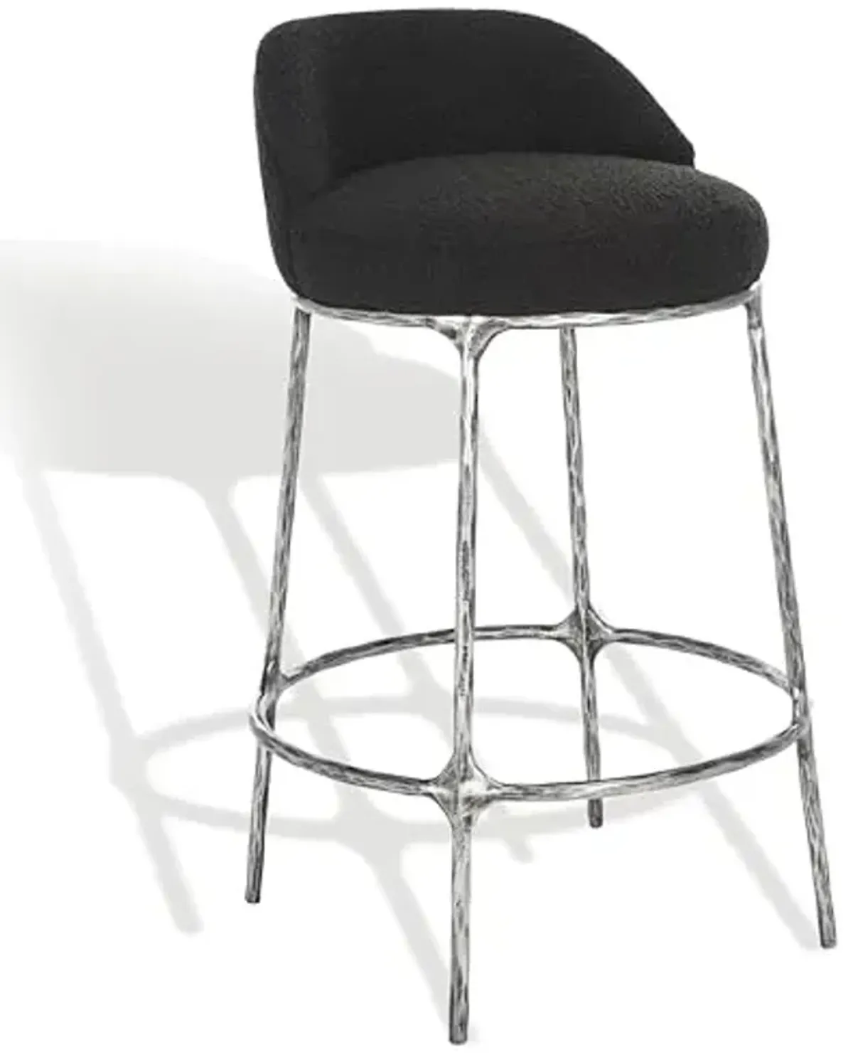 SAFAVIEH Couture Collection Woodsen Black Boucle 26-inch Counter Stool for Kitchen Island Breakfast Nook (Fully Assembled)