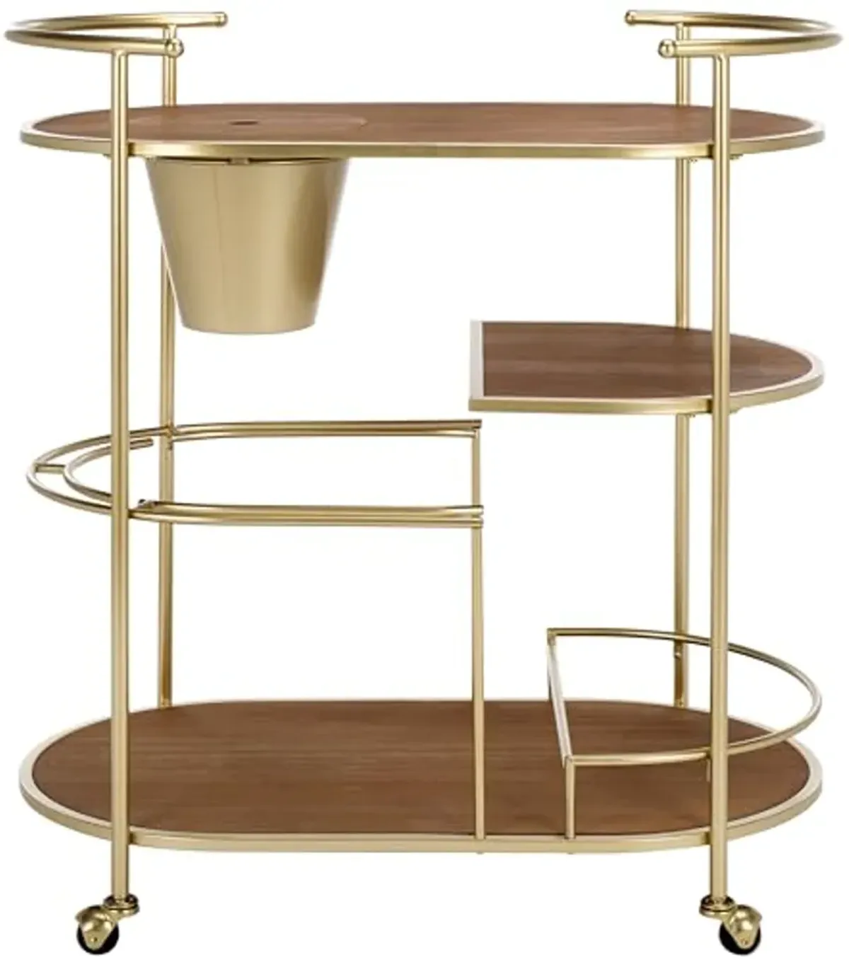 SAFAVIEH Home Collection Alora Brushed Gold/Natural 2-Tier Bar Serving Cart with Bucket for Entertaining, Living Room, Kitchen