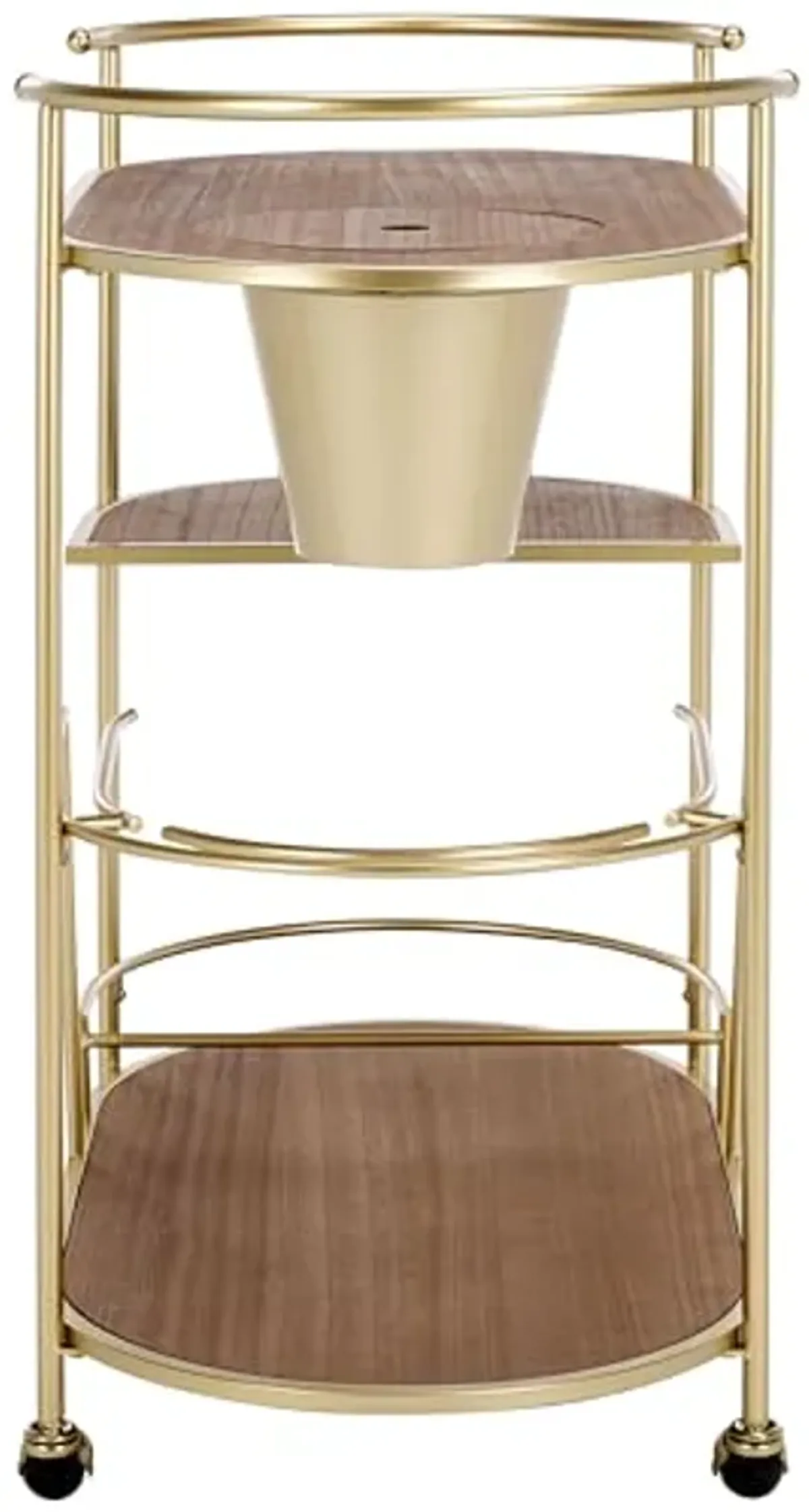 SAFAVIEH Home Collection Alora Brushed Gold/Natural 2-Tier Bar Serving Cart with Bucket for Entertaining, Living Room, Kitchen