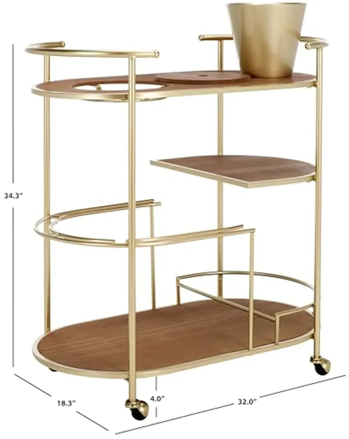 SAFAVIEH Home Collection Alora Brushed Gold/Natural 2-Tier Bar Serving Cart with Bucket for Entertaining, Living Room, Kitchen