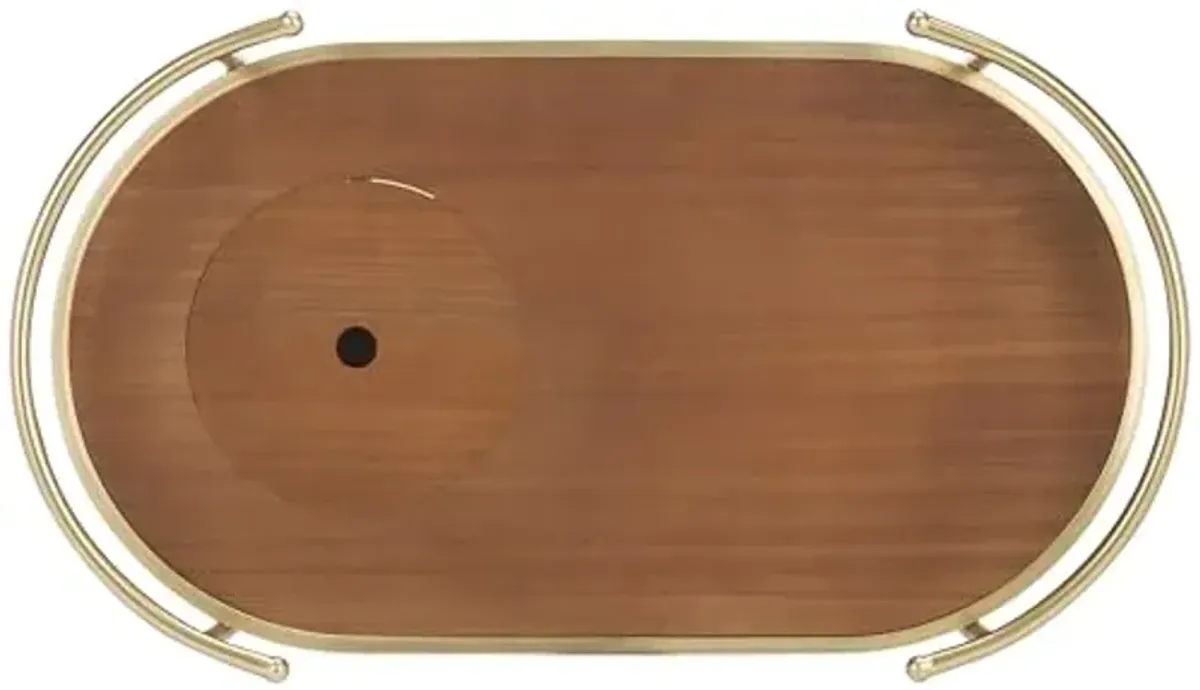 SAFAVIEH Home Collection Alora Brushed Gold/Natural 2-Tier Bar Serving Cart with Bucket for Entertaining, Living Room, Kitchen