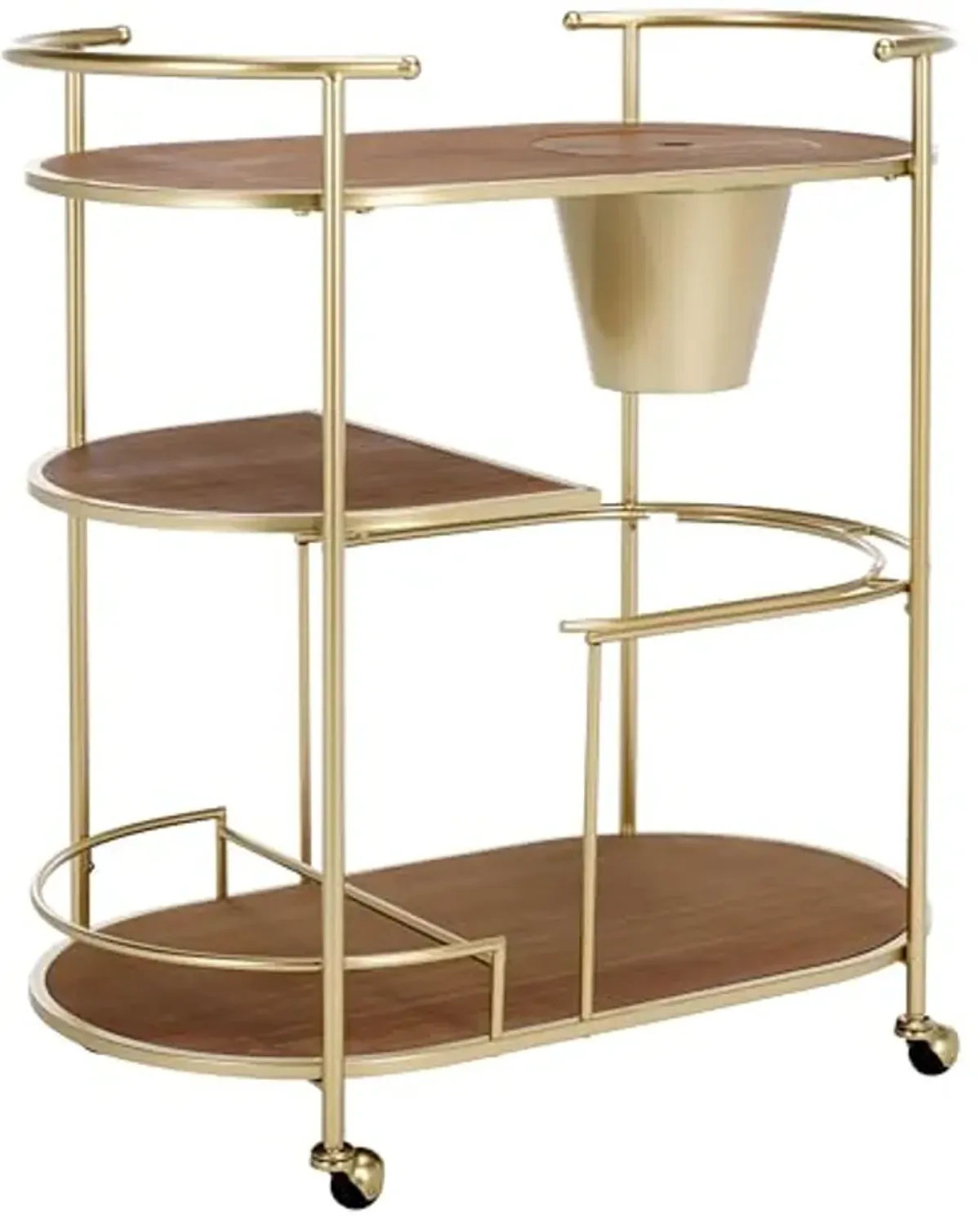 SAFAVIEH Home Collection Alora Brushed Gold/Natural 2-Tier Bar Serving Cart with Bucket for Entertaining, Living Room, Kitchen