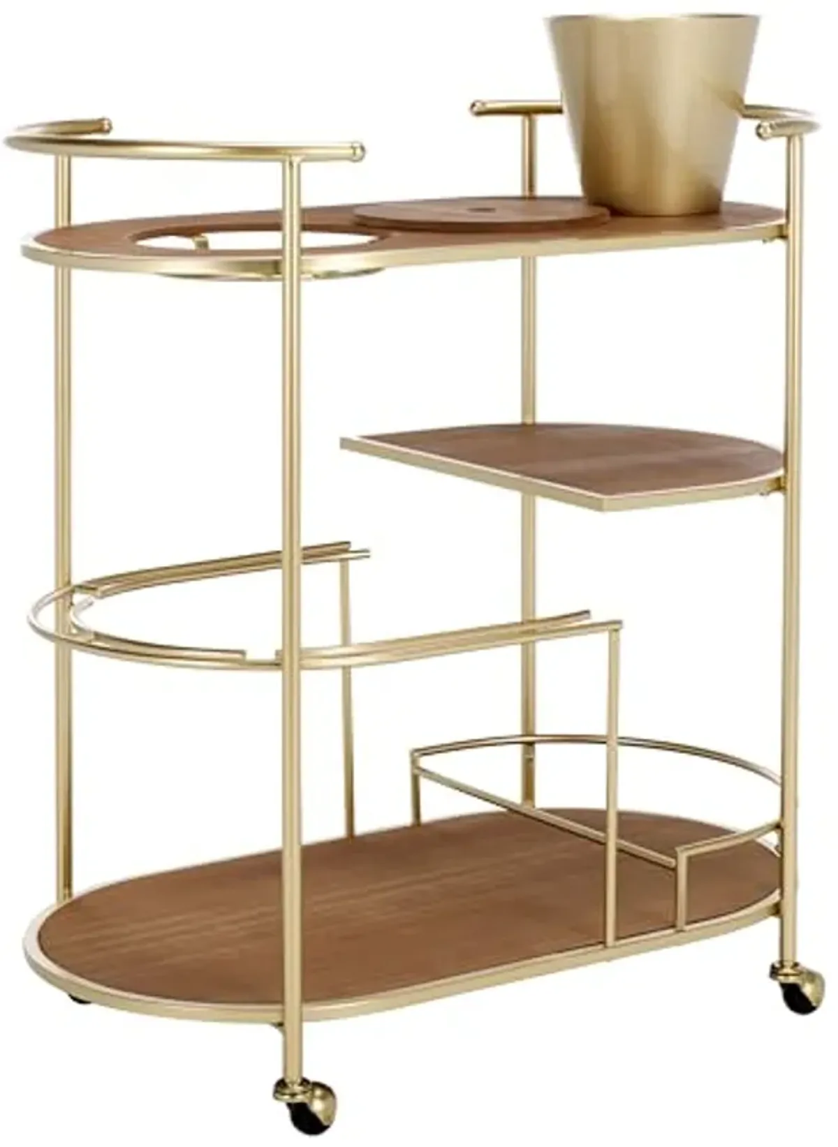 SAFAVIEH Home Collection Alora Brushed Gold/Natural 2-Tier Bar Serving Cart with Bucket for Entertaining, Living Room, Kitchen