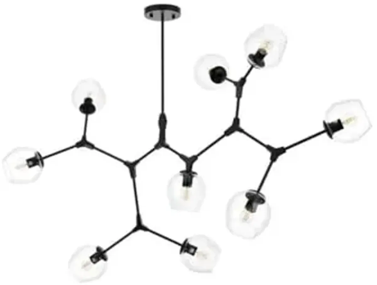 Elegant Lighting Cavoli 60" 9-Light Metal & Glass Chandelier in Black/Clear