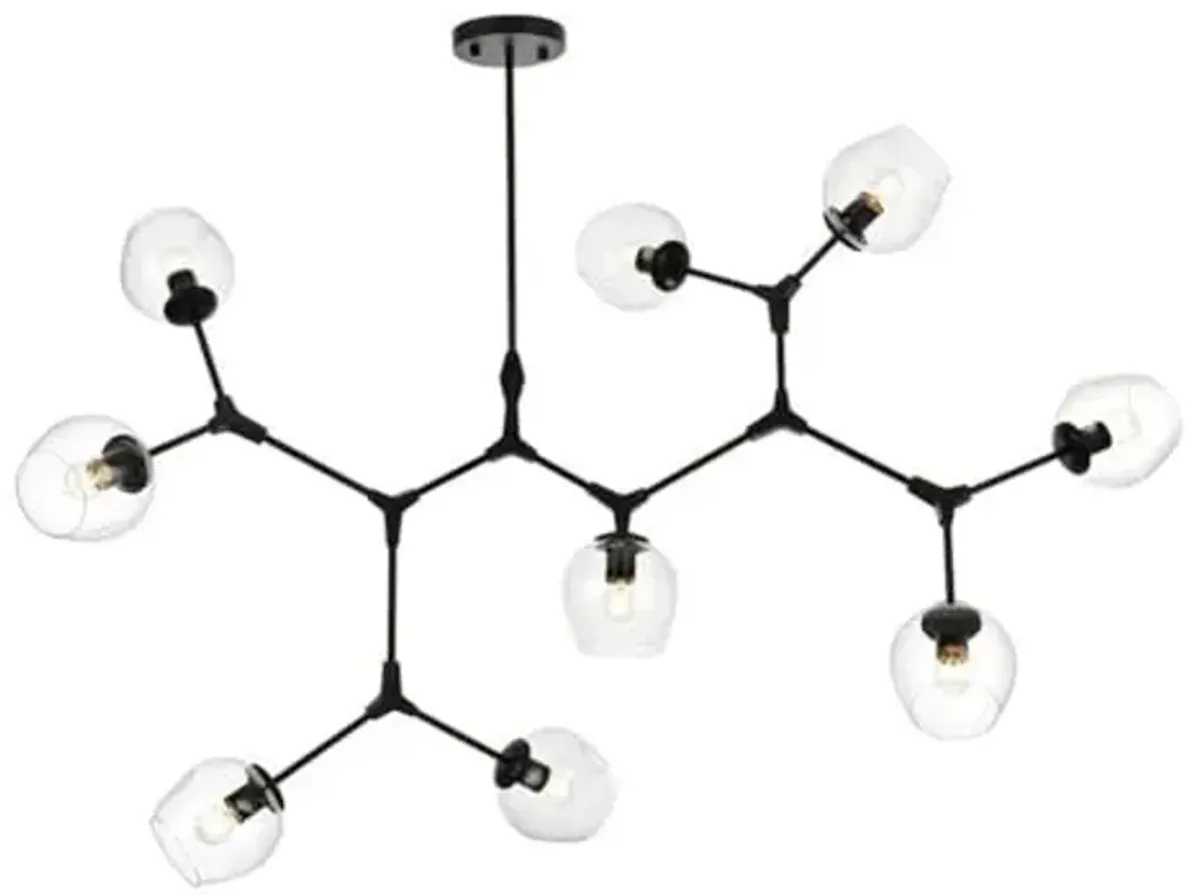 Elegant Lighting Cavoli 60" 9-Light Metal & Glass Chandelier in Black/Clear