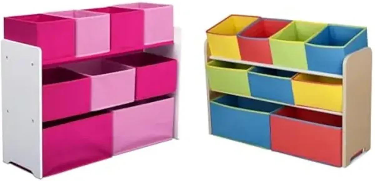 Delta Children Deluxe Multi-Bin Toy Organizer with Storage Bins - Greenguard Gold Certified, White/Pink Bins & Multi-Color Deluxe Toy Organizer with Storage Bins