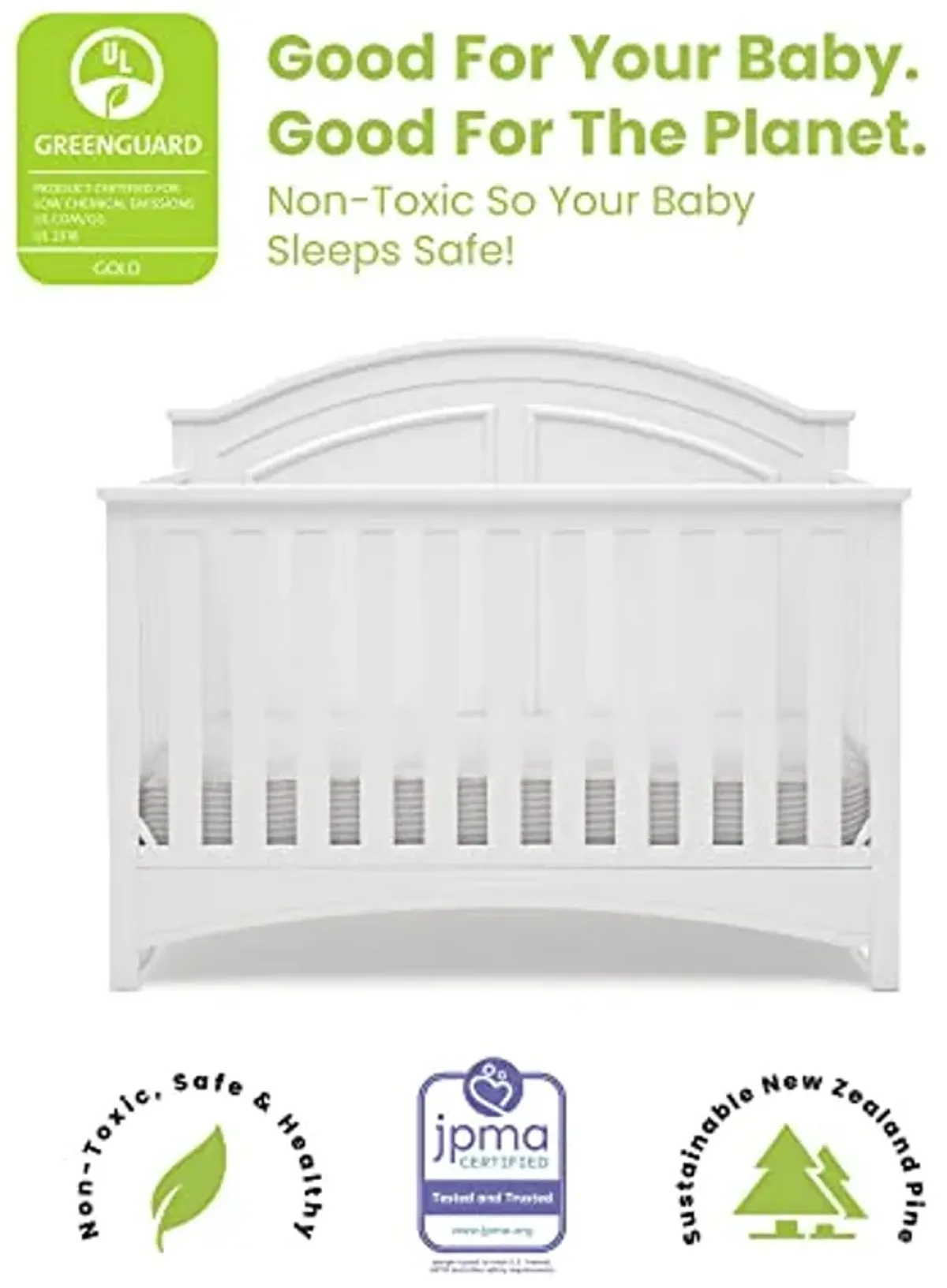 Delta Children Perry 6-in-1 Convertible Crib - Greenguard Gold Certified, Bianca White & Serta Perfect Start Limited Dual Sided Baby Crib Mattress and Toddler Mattress