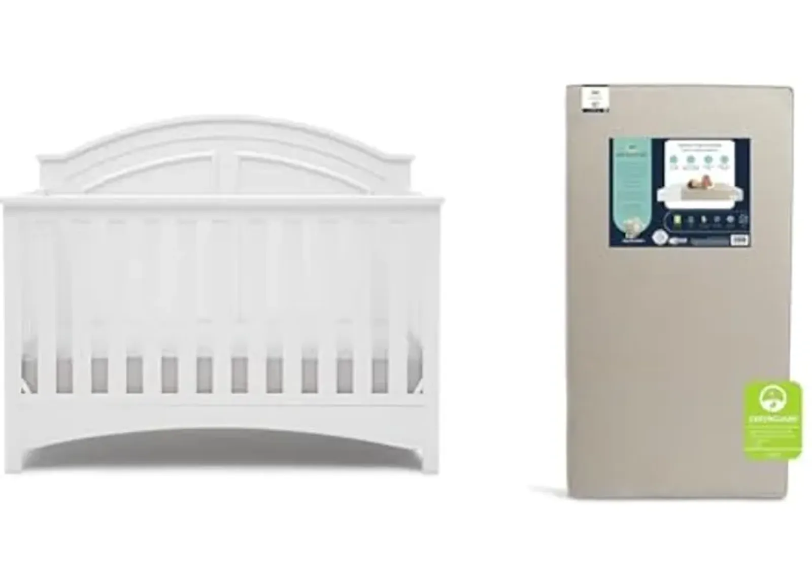 Delta Children Perry 6-in-1 Convertible Crib - Greenguard Gold Certified, Bianca White & Serta Perfect Start Limited Dual Sided Baby Crib Mattress and Toddler Mattress