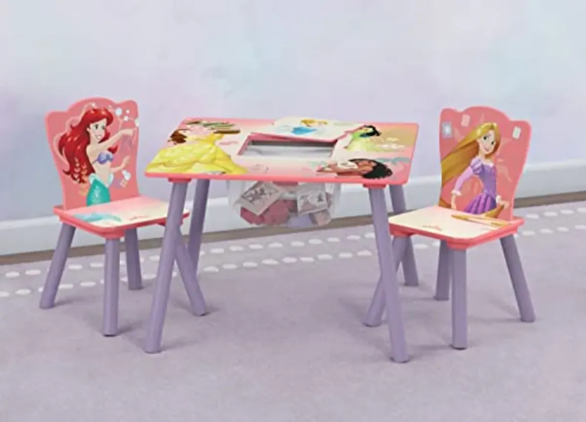 Delta Children Kids Table and Chair Set with Storage (2 Chairs Included) - Ideal for Arts & Crafts, Snack Time, Homeschooling, Homework & More, Disney Princess & Deluxe Toy Box, Disney/Pixar Cars