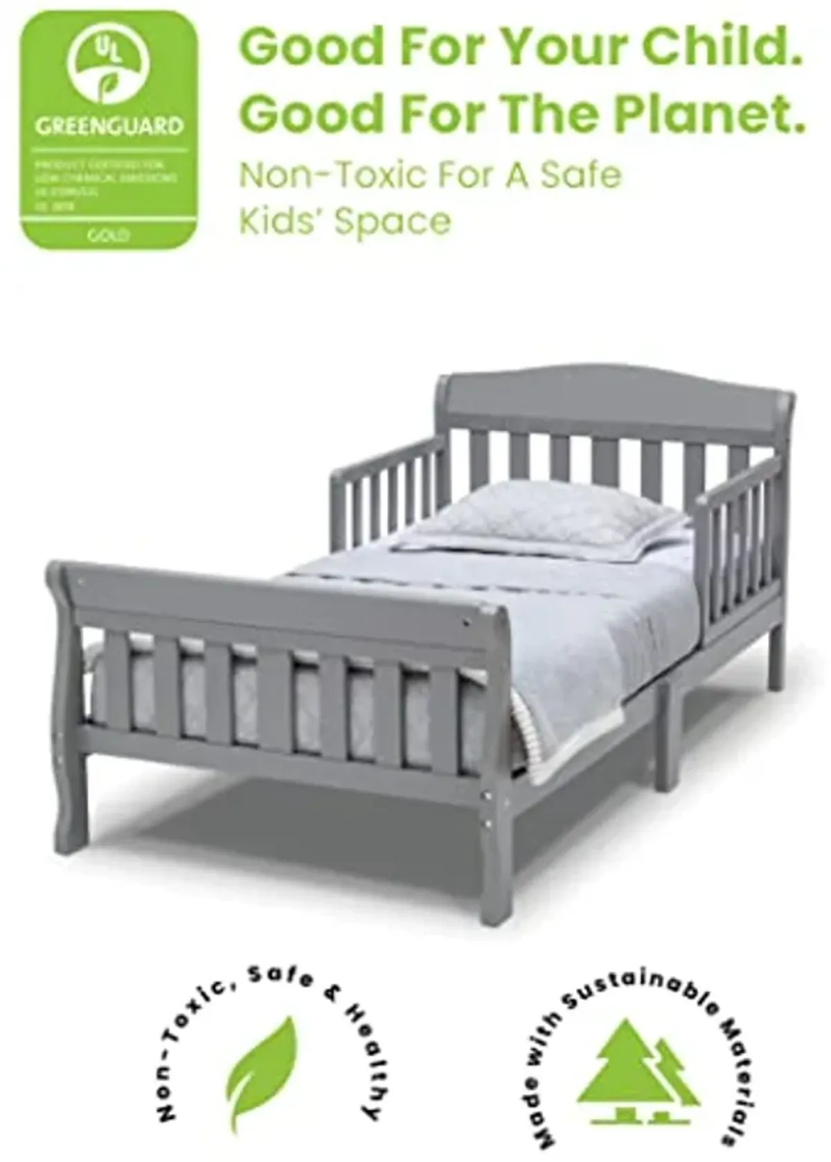 Delta Children 4-Piece Toddler Playroom Set, Grey/White & Canton Toddler Bed, Greenguard Gold Certified, Grey