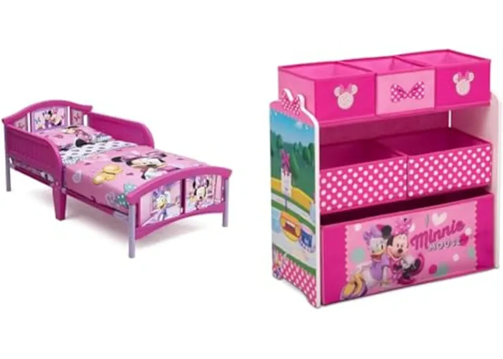 Delta Children Plastic Toddler Bed, Disney Minnie Mouse & Disney Minnie Mouse 6 Bin Design and Store Toy Organizer