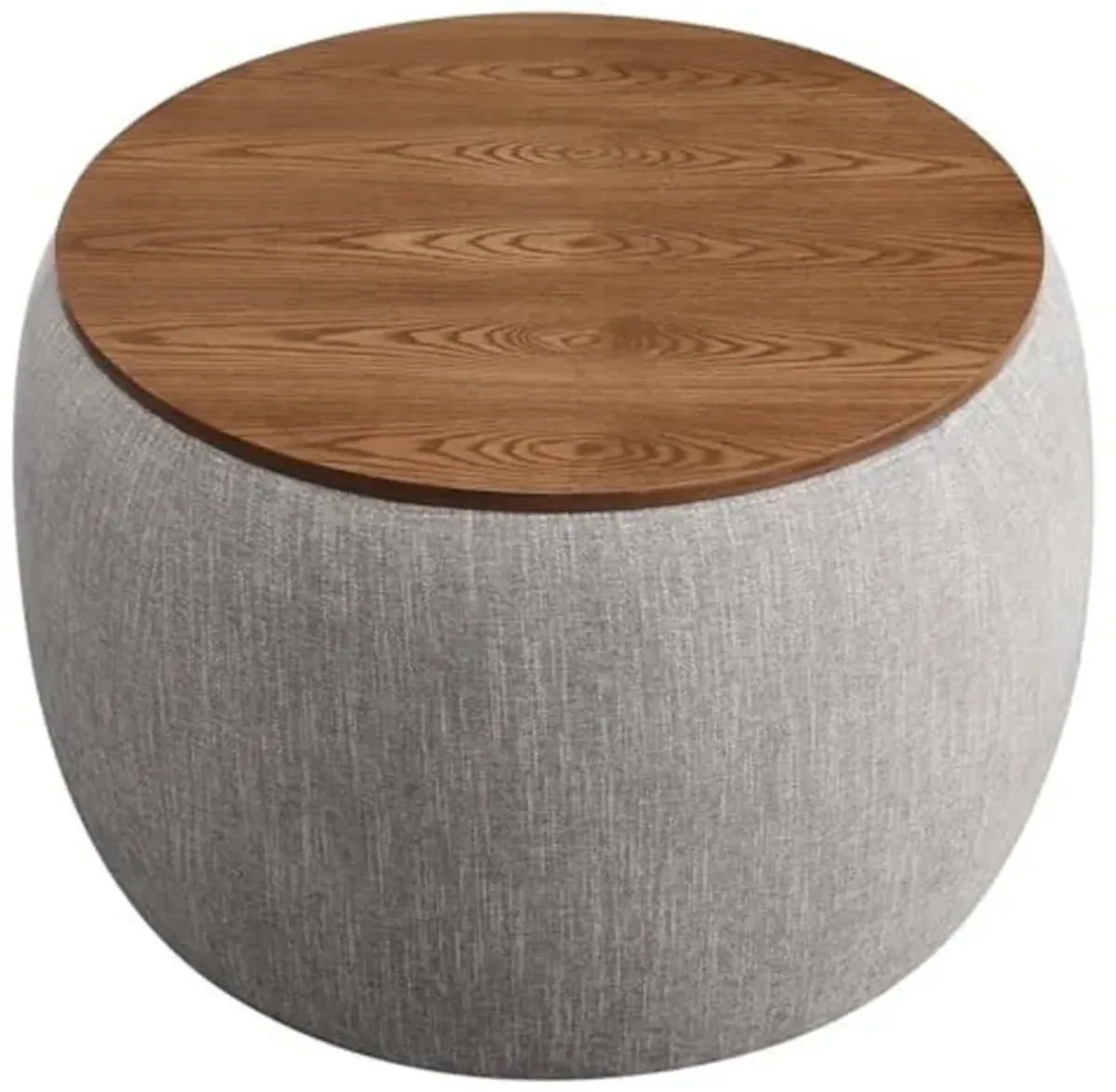 Modway Perla 26 Inch Round Storage Ottoman with Tray Lid in Heathered Weave Wheat -Heathered Fabric Ottoman - Versatile Footrest - Woven Coffee Table - Side Table - for Living Room