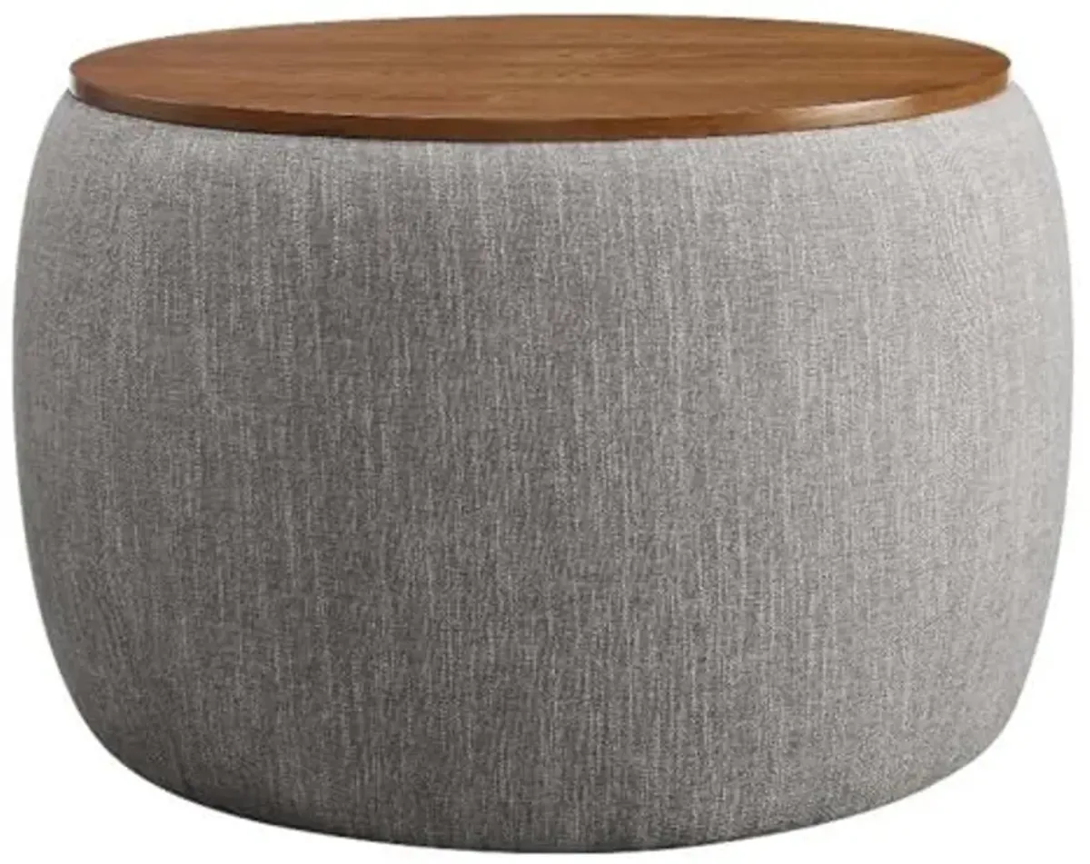 Modway Perla 26 Inch Round Storage Ottoman with Tray Lid in Heathered Weave Wheat -Heathered Fabric Ottoman - Versatile Footrest - Woven Coffee Table - Side Table - for Living Room