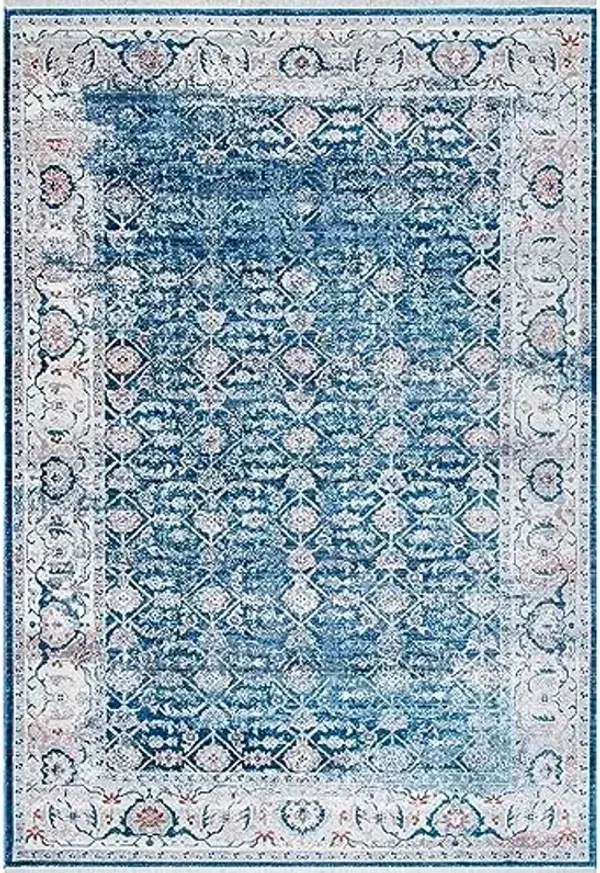 nuLOOM 5' Square Fringed Performance Indoor Area Rug, Power Loomed, Easy Clean, Durable, Non-Shed, Fernanda Blue