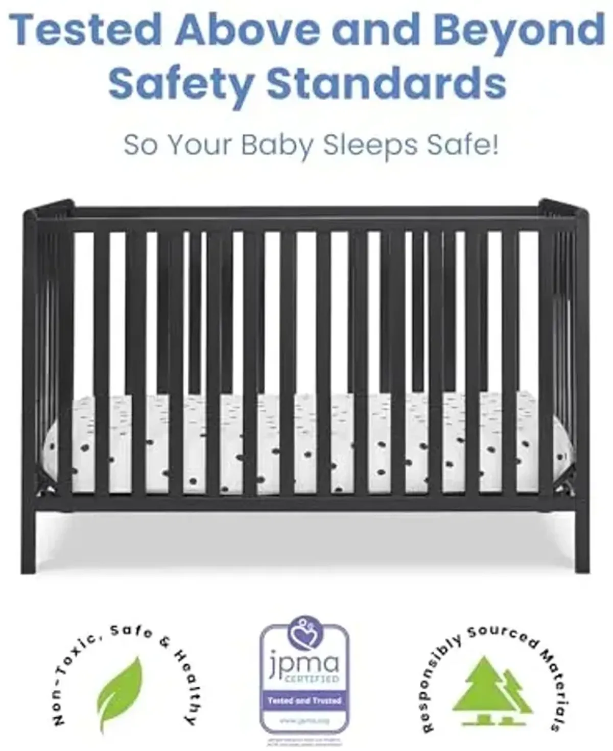 Delta Children Heartland 4-in-1 Convertible Crib, Black + Twinkle Galaxy Crib and Toddler Mattress (Bundle)