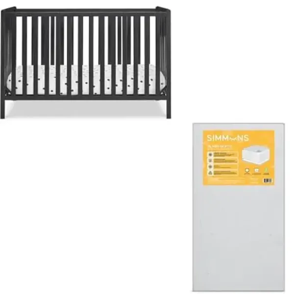 Delta Children Heartland 4-in-1 Convertible Crib, Black + Twinkle Galaxy Crib and Toddler Mattress (Bundle)