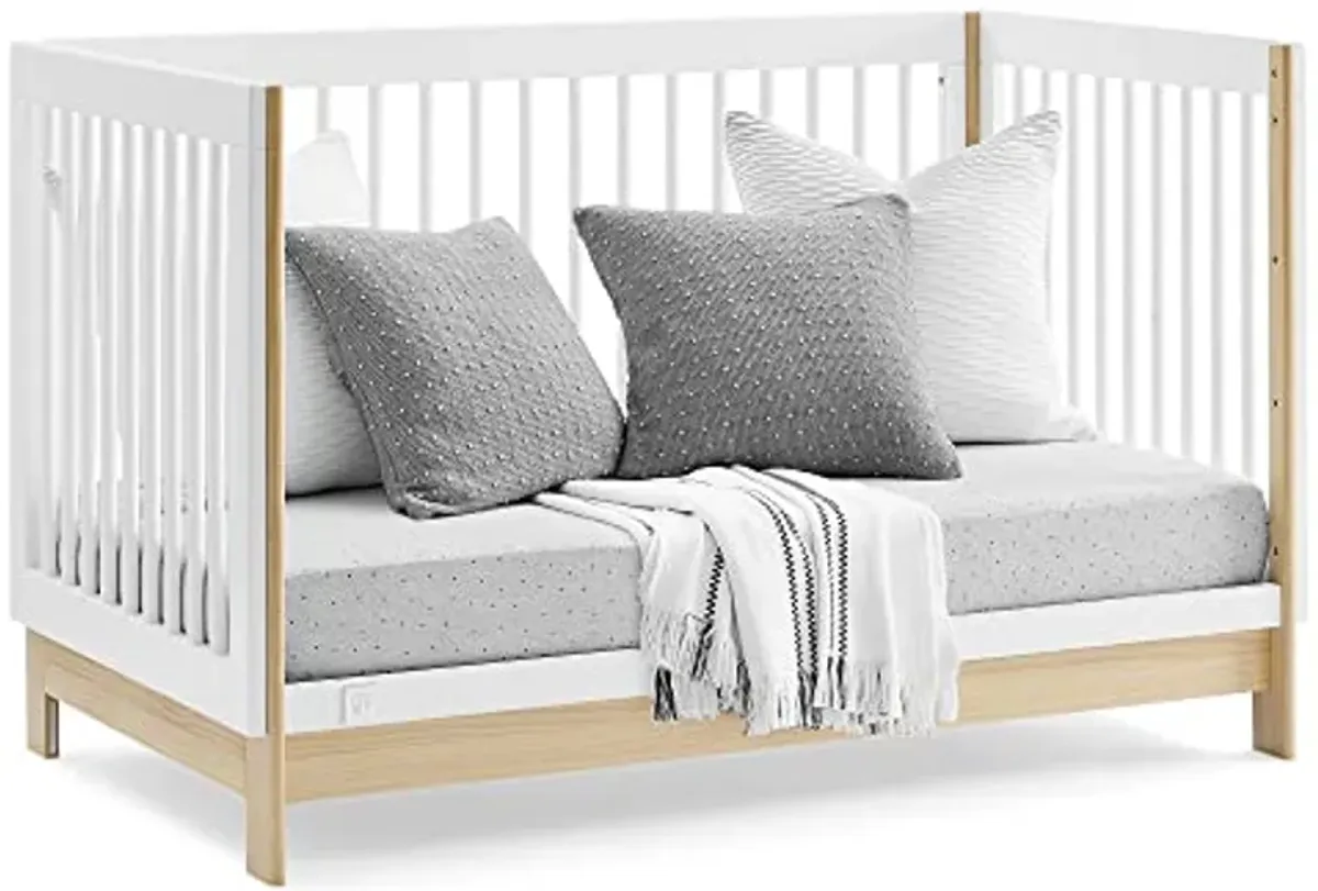 Delta Children babyGap Tate 4-in-1 Convertible Crib + Brannan Bear Bookcase with Bins + Brannan Bear Wall Shelf with 4 Hooks, Bianca White/Natural (Bundle)