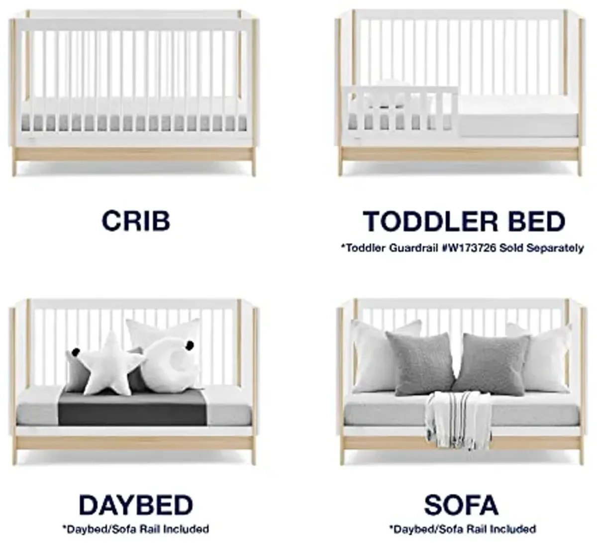 Delta Children babyGap Tate 4-in-1 Convertible Crib + Brannan Bear Bookcase with Bins + Brannan Bear Wall Shelf with 4 Hooks, Bianca White/Natural (Bundle)