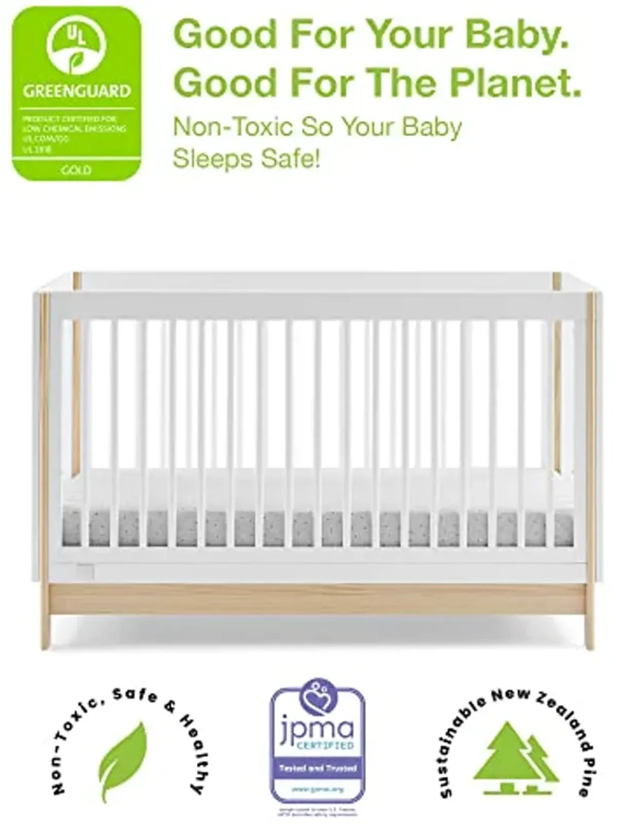 Delta Children babyGap Tate 4-in-1 Convertible Crib + Brannan Bear Bookcase with Bins + Brannan Bear Wall Shelf with 4 Hooks, Bianca White/Natural (Bundle)