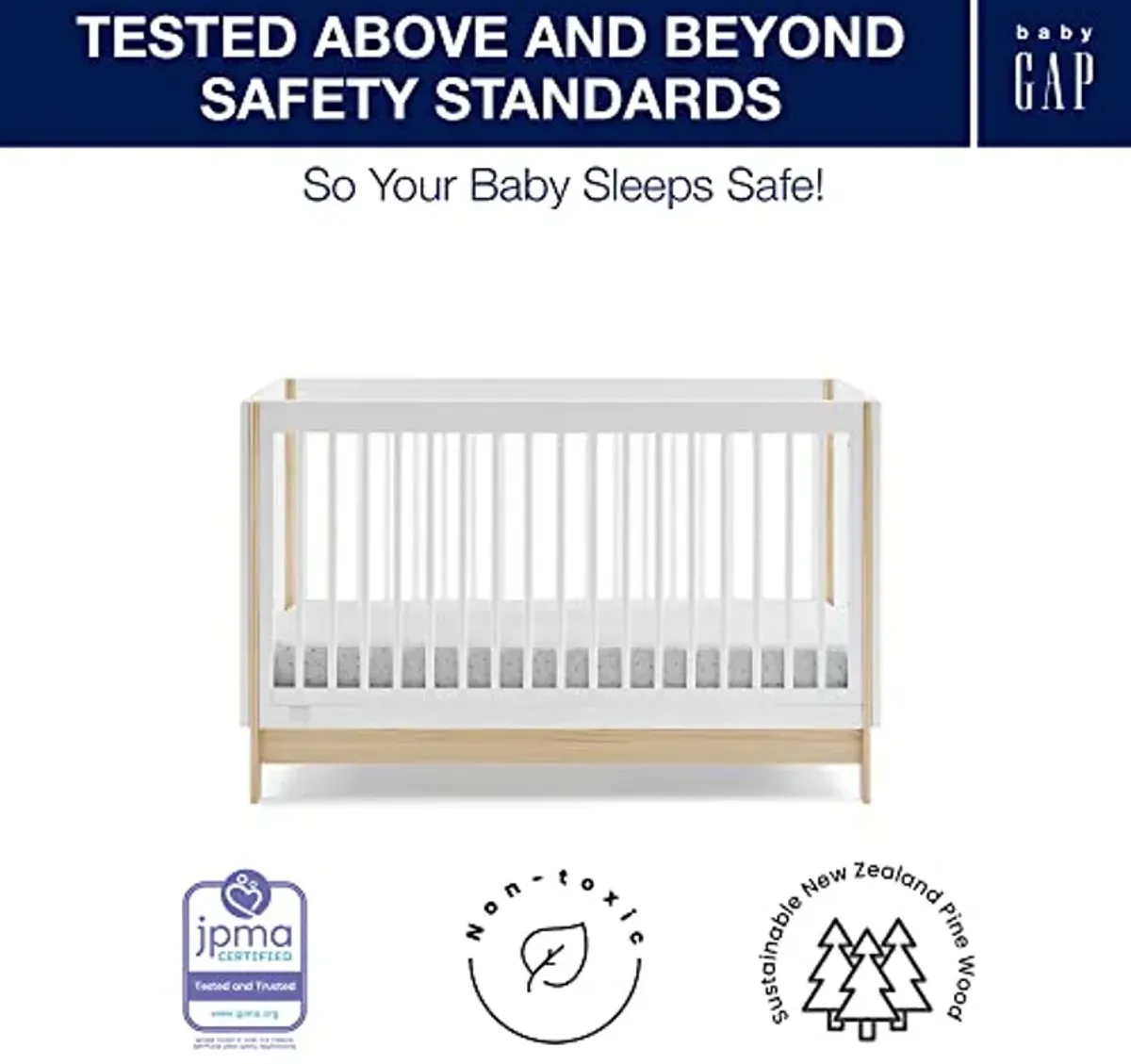 Delta Children babyGap Tate 4-in-1 Convertible Crib + Brannan Bear Bookcase with Bins + Brannan Bear Wall Shelf with 4 Hooks, Bianca White/Natural (Bundle)