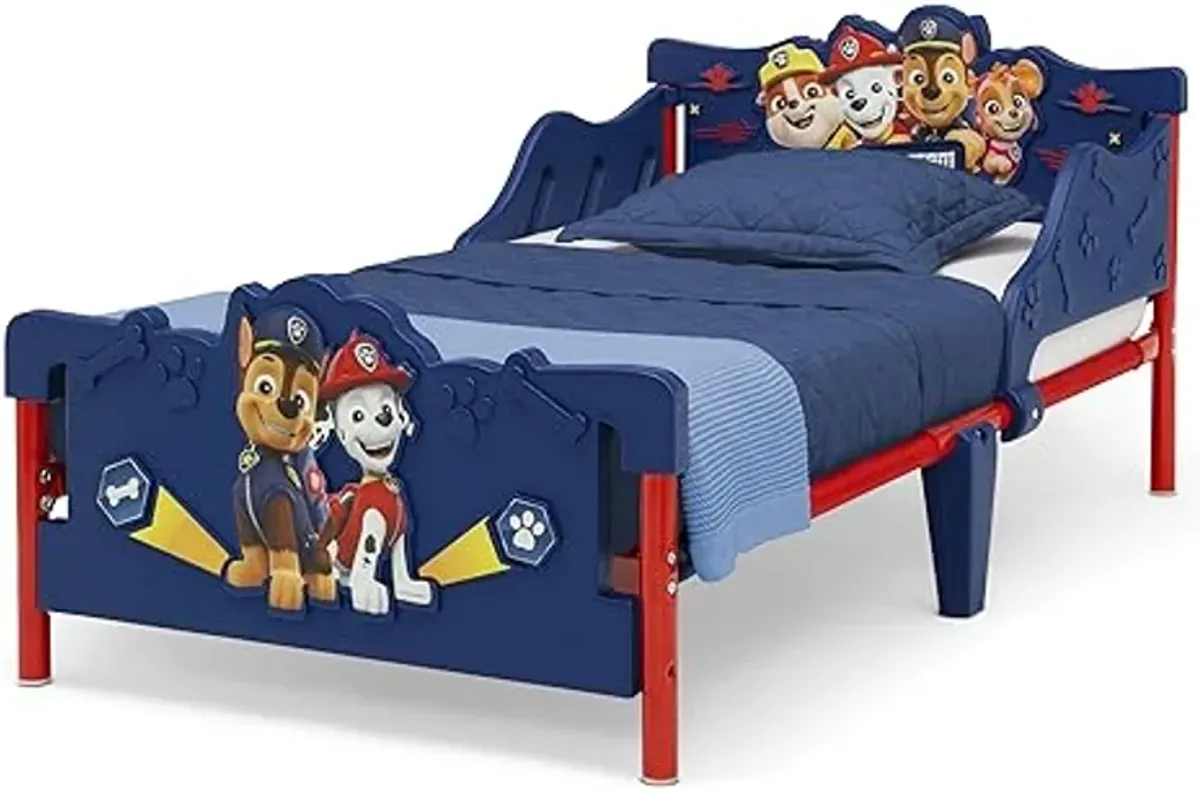 Delta Children - PAW Patrol 3D Toddler Bed, Blue + Simmons Kids Silver Nights Dual Sided 2-Stage Baby Crib Mattress (Bundle)