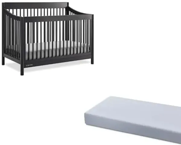 Delta Children Brooks 6-in-1 Convertible Crib, Midnight Grey + Simmons Kids Quiet Nights Breathable Crib Mattress with Removable/Machine Washable Cover (Bundle)
