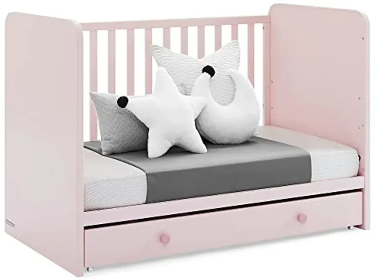 Delta Children babyGap Graham 4-in-1 Convertible Crib with Storage Drawer + Brannan Bear Bookcase with Bins + Brannan Bear Wall Shelf with 4 Hooks, Blush Pink/Dark Pink (Bundle)