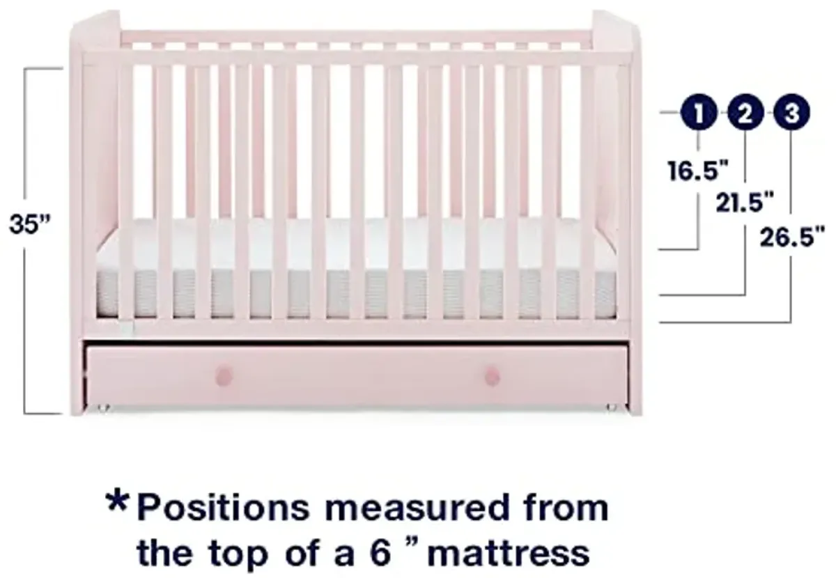 Delta Children babyGap Graham 4-in-1 Convertible Crib with Storage Drawer + Brannan Bear Bookcase with Bins + Brannan Bear Wall Shelf with 4 Hooks, Blush Pink/Dark Pink (Bundle)