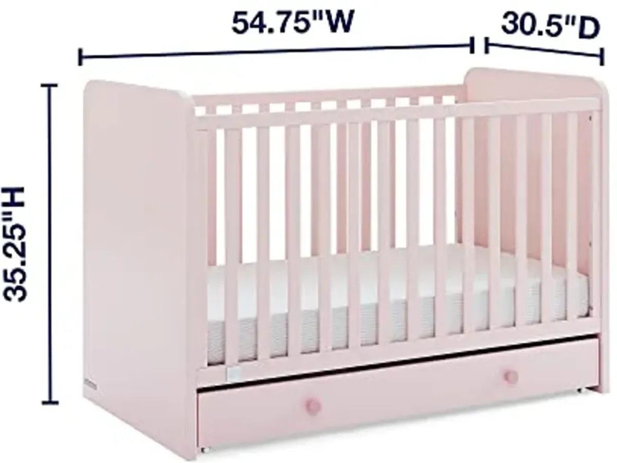 Delta Children babyGap Graham 4-in-1 Convertible Crib with Storage Drawer + Brannan Bear Bookcase with Bins + Brannan Bear Wall Shelf with 4 Hooks, Blush Pink/Dark Pink (Bundle)