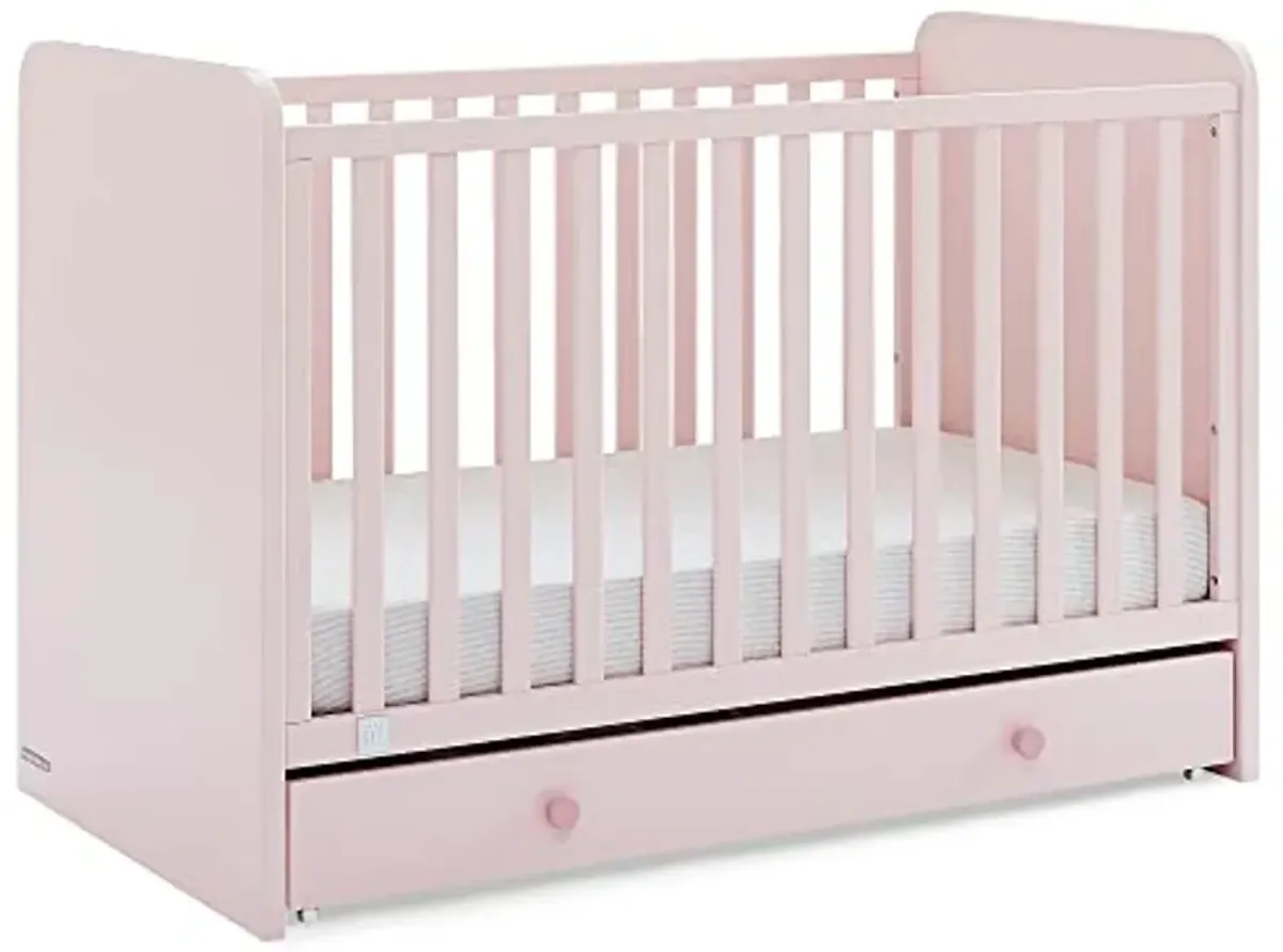 Delta Children babyGap Graham 4-in-1 Convertible Crib with Storage Drawer + Brannan Bear Bookcase with Bins + Brannan Bear Wall Shelf with 4 Hooks, Blush Pink/Dark Pink (Bundle)